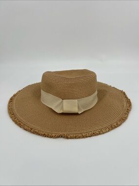 Wide Brim Straw Sun Hat with Cream Band